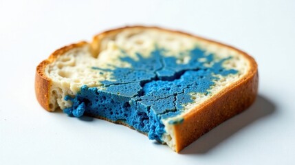 A Close-Up View of a Partially Consumed Slice of Bread with an Unusual Blue Substance