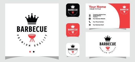 Barbecue with Grill logo design and business card template