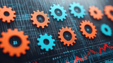 Interconnected Gears and Charts Depicting Digital Technology and Analytics