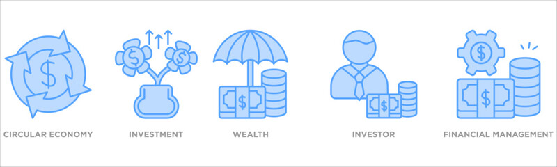  investment icon collection set. Containing design circular economy,investment,wealth,investor,financial management