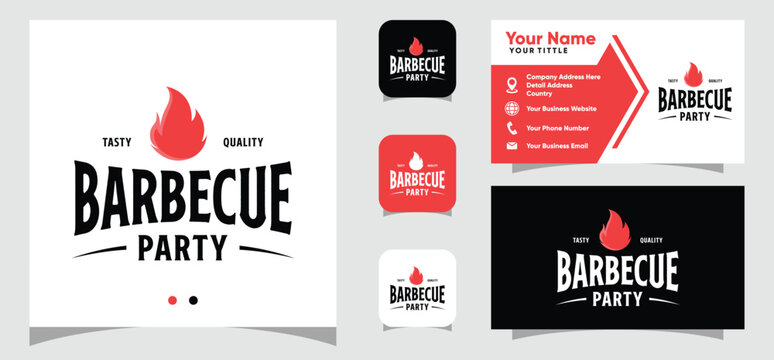 Barbecue with Grill logo design and business card template