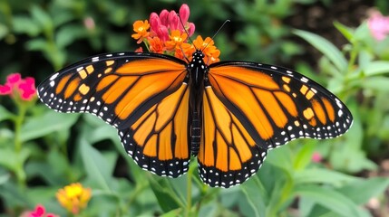 Obraz premium Monarch Butterfly on Vibrant Flowers