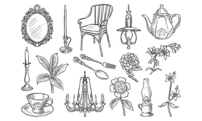 Obraz premium vintage botanical handdrawn collection