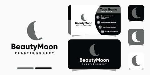 Face Beauty Moon logo design negative space and business card template