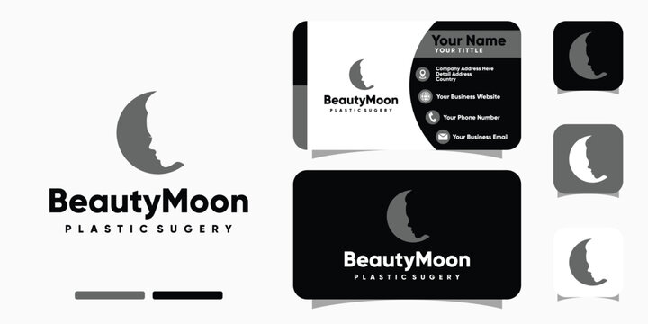 Face Beauty Moon logo design negative space and business card template