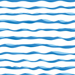 Seamless pattern, wavy lines, sea waves stylization, vector background