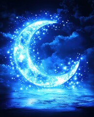 Fototapeta premium Magical Crescent Moon Shining Brightly in a Dark Night Sky