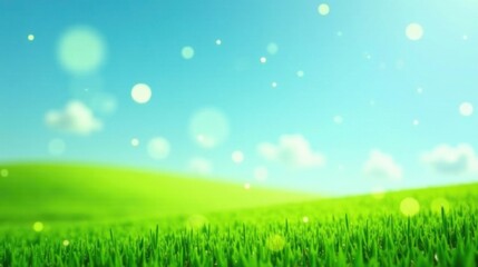 Obraz premium Serene Meadow Landscape Vibrant Green Grass Under a Clear Blue Sky with Soft, Dreamy Bokeh Effects