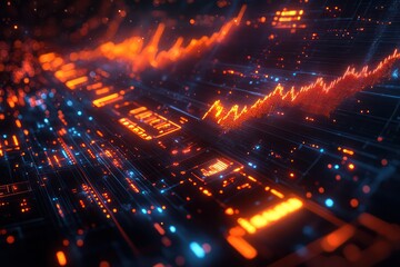 Obraz premium Abstract Digital Data Visualization: Futuristic Technology and Growth Chart