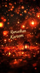 Obraz premium Magical Ramadan Kareem Night Scene with Glowing Lanterns and Sparkling Lights