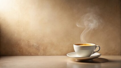 Obraz premium Aromatic Steam Rising from a Cup of Coffee on a Neutral Background