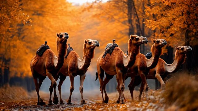 herd of camels in the wild