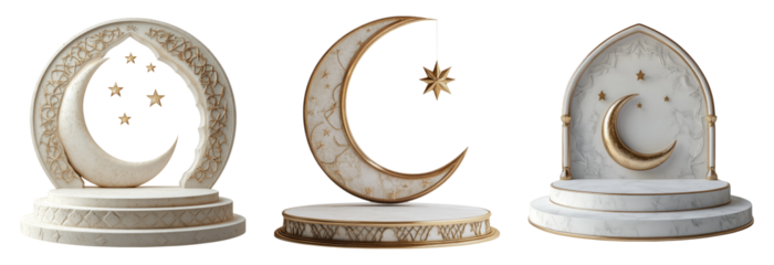Elegant Moon and Star Decorative Elements on Clear Background
