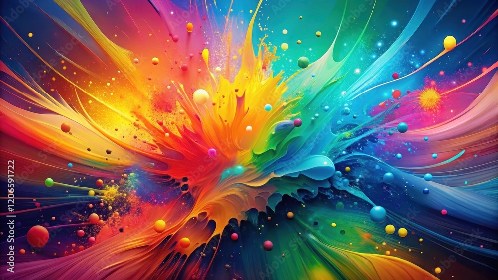 Wall mural vibrant hues exploding in a symphony of color and light, a dynamic abstract masterpiece