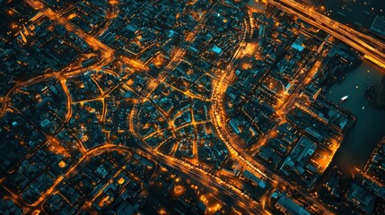 Aerial Night View of City Lights