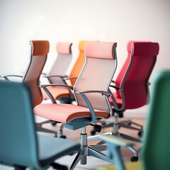 Colorful modern office chairs in a row. (1)