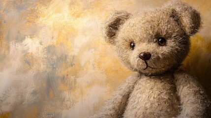Closeup View of Plush Teddy Bear Against Artistic Background