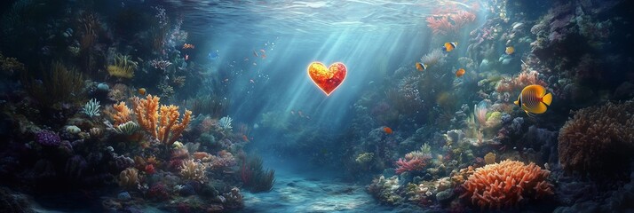 Underwater Valentine's Day Heart Background