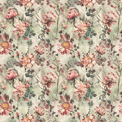 Vintage Floral Flowers Watercolor Seamless Pattern