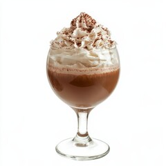 A rich mocha liqueur cocktail with whipped cream, creamy and chocolatey, isolated white background
