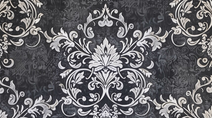 Fototapeta premium Ornate baroque-inspired floral pattern in black and white design..