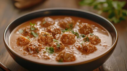 Food commercial photography of tasty meatball soup