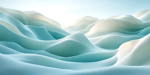 Obraz premium Abstract teal and white wavy landscape.