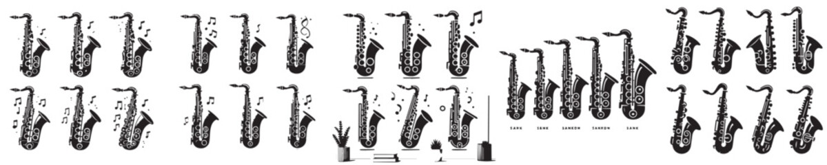 vector set of saxophone silhouette icons