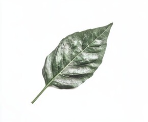 Single dark green leaf isolated on white background.