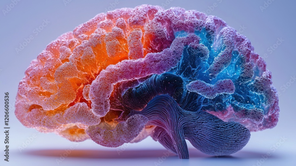 Poster multicolored particle brain: a 3d rendering of the human brain's complex structure