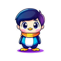 Playful penguin character digital art whimsical illustration colorful background cartoon style fun concept