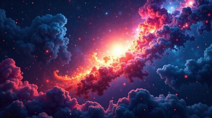 Fototapeta premium Celestial Canvas A Vivid Tapestry of Cosmic Clouds and Glowing Nebulae, Illuminated by Radiant Stellar Energy