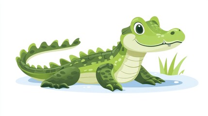 Fototapeta premium Happy Green Crocodile in a Swampy Area