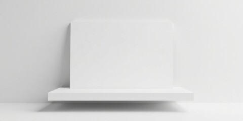 Clean Minimalist White Display Shelf and Blank Vertical Panel for Mockup Presentation