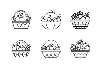 basket of fruits line art vector illustration