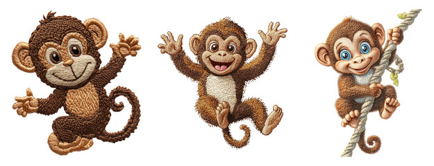 Playful Cartoon Monkeys on Transparent Background for Fun Designs