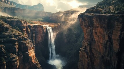 Majestic Waterfall Cascading Through a Breathtaking Mountain Gorge