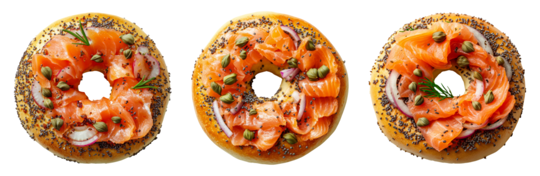 Bagel with Salmon and Capers on Transparent Background for Food Photography