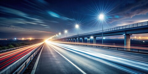 Fototapeta premium Night Highway Scene Elevated Roadway with Dynamic Light Trails Under a Starry Sky
