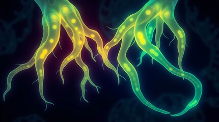 Fototapeta premium Glowing bioluminescent tendrils intertwine.