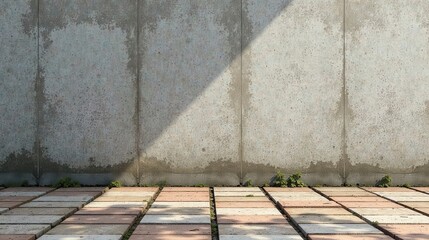 Fototapeta premium Textured Concrete Wall with Patio Pavers and Shadow