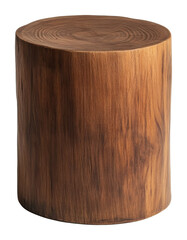 Wooden tree stump stool on transparent background. Natural rustic furniture concept