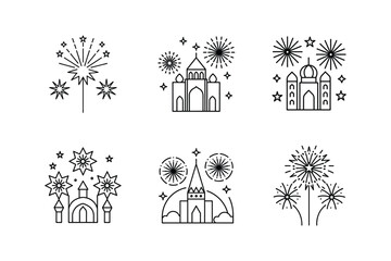 eid fireworks icon line art vector illustration