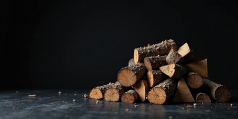 A rustic pile of neatly stacked firewood logs, ready for a cozy winter fire.