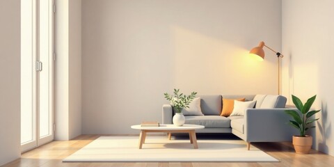 Modern Minimalist Living Room Interior Design with Soft Lighting and Simple Decor