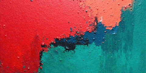 Abstract Textured Paint Splatter Background with Vivid Hues of Red, Teal, and Black