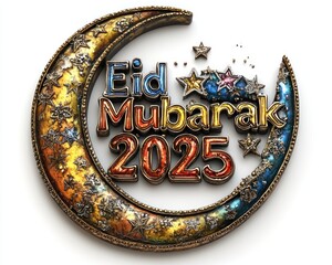 Ornate Crescent Moon and Stars Celebrate Eid Mubarak 2025