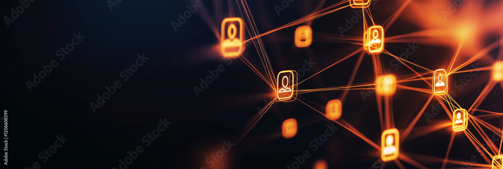 Aufkleber network connecting user icons representing global communication and social media
