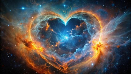 Obraz premium Cosmic Heart Nebula A Celestial Embrace of Fiery Orange and Serene Blue Hues
