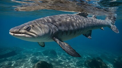 Fototapeta premium Adriatic Sturgeon in Tranquil Coastal River Habitat